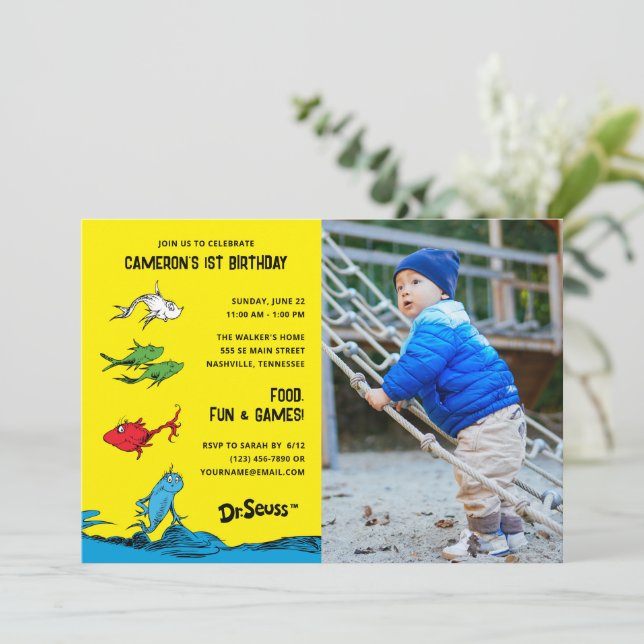One Fish Two Fish - Kids Photo Birthday Invitation (Standing Front)