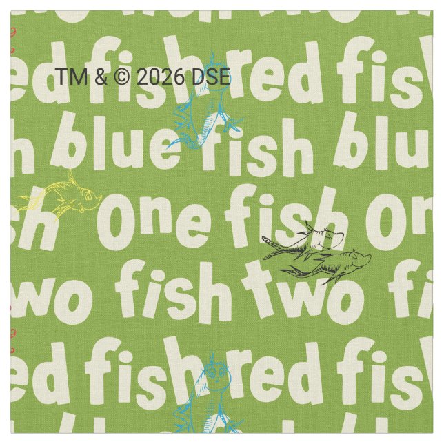 One Fish Two Fish Typography Pattern Fabric (Close Up)
