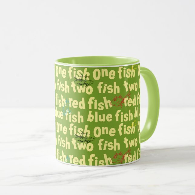 One Fish Two Fish Typography Pattern Mug (Front Right)