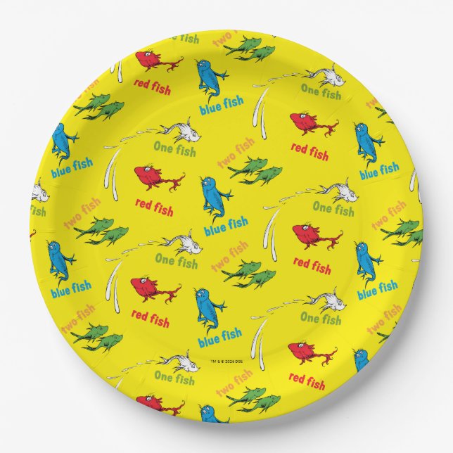One Fish Two Fish Yellow Pattern Paper Plate (Front)