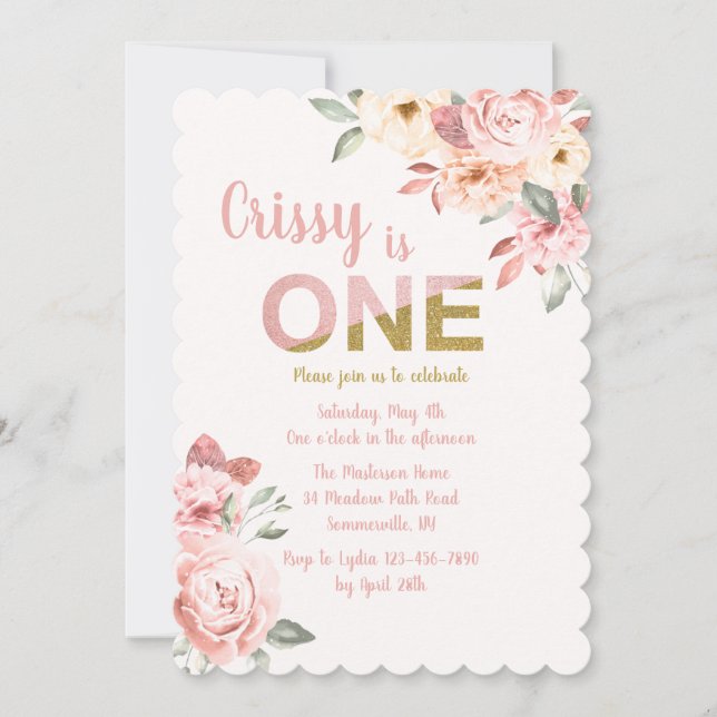 One Floral Birthday Party Invitation (Front)
