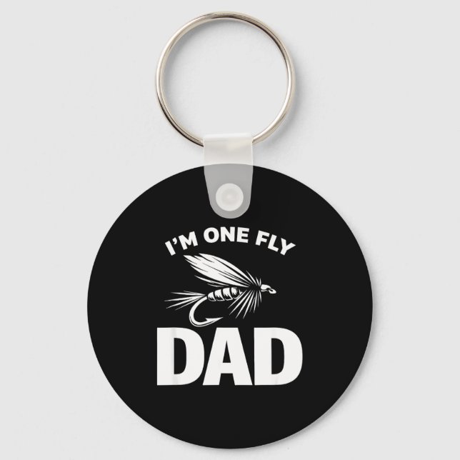One fly dad funny fishing minimalist fathers day key ring (Front)
