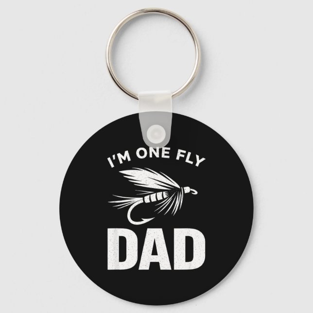 One fly dad funny proud angler fathers day key ring (Front)