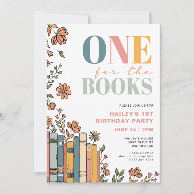 One For The Books 1st Birthday  Invitation (Front)