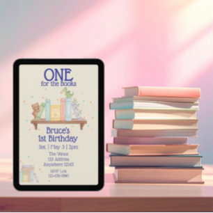 One For The Books, Dragon, 1st Birthday Invitation