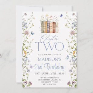 One For The Books Floral Storybook 2nd Birthday Invitation