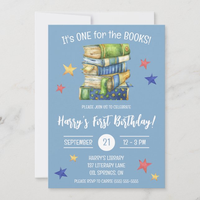 One for the Books! Kids' First Birthday Party Invitation (Front)