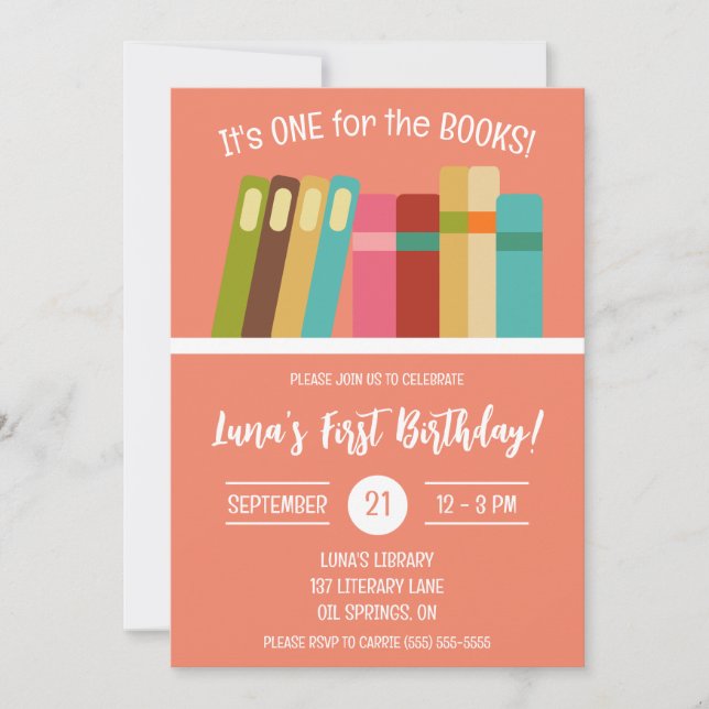 One for the Books! Kids' First Birthday Party  Invitation (Front)