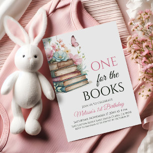 One For The Books Pink Fairytale First Birthday Invitation