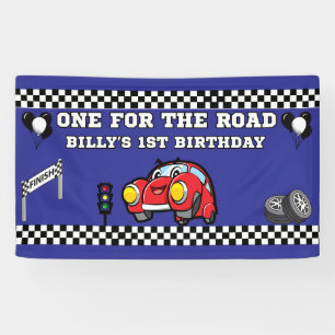 ONE FOR THE ROAD VINYL BLUE 3X5 1ST BIRTHDAY BOYS BANNER