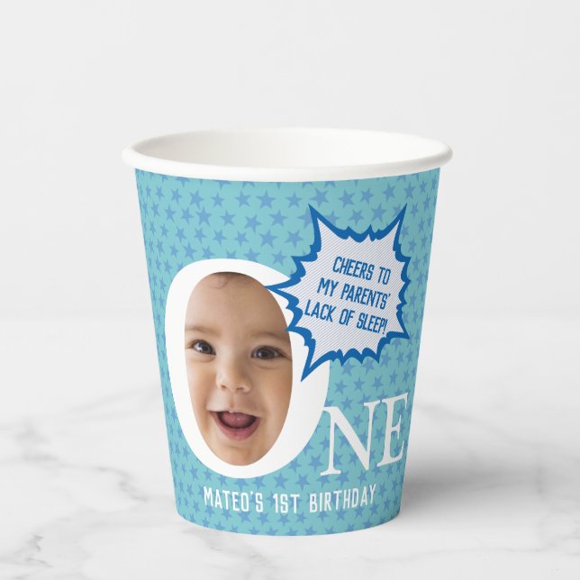 ONE | Funny boy's birthday party Paper Cups (Front)