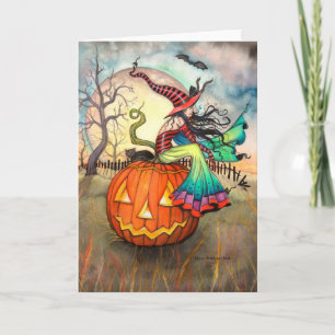 One Giant Pumpkin Witch Cat Halloween Art Card