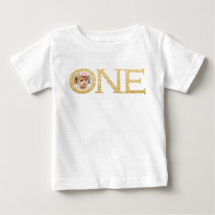 One Gold Glittery Photograph Personalised Baby T-Shirt