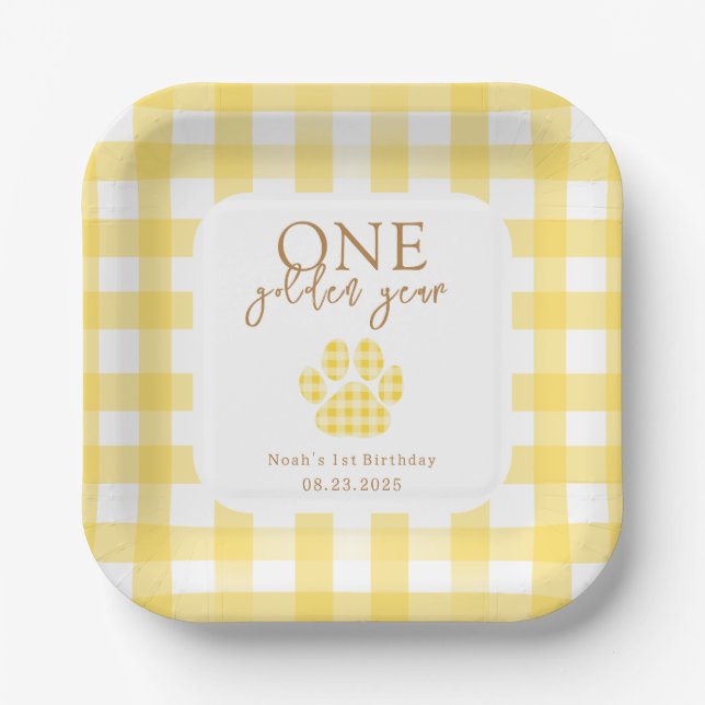 One Golden Year Golden Retriever Birthday Paper Plate (Front)