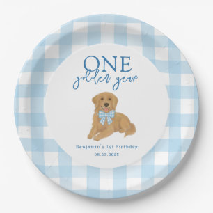 One Golden Year Golden Retriever Boys Birthday Paper Plate