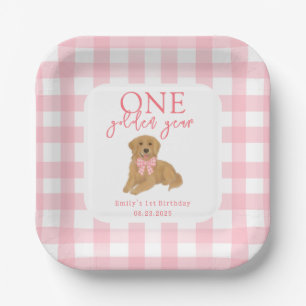 One Golden Year Golden Retriever Girls Birthday Paper Plate