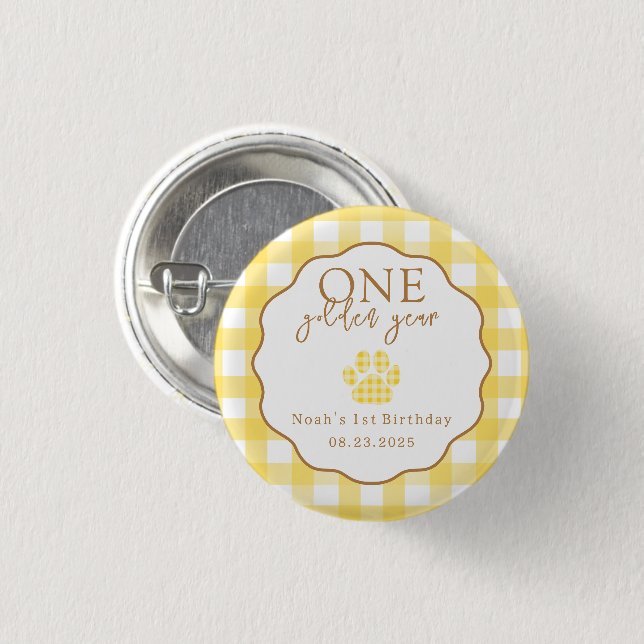 One Golden Year Paw Print First Birthday Party 3 Cm Round Badge (Front & Back)