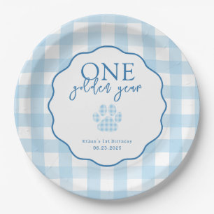One Golden Year Paw Print First Birthday Party Paper Plate