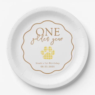 One Golden Year Paw Print First Birthday Party Paper Plate