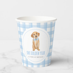 One golden year Puppy preppy plaid 1st birthday Paper Cups