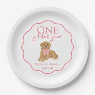 One Golden Year Retriever Puppy First Birthday Paper Plate