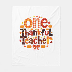 One Grateful Teacher Autumn Thanksgiving Pumpkin C Fleece Blanket