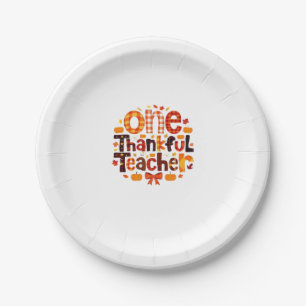 One Grateful Teacher Autumn Thanksgiving Pumpkin C Paper Plate