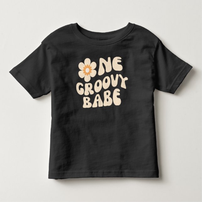 One Groovy Babe Retro Daisy 70s Birthday Girl Baby Toddler T-Shirt (Front)