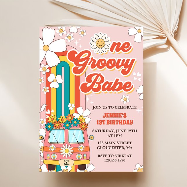 One Groovy Babe Retro Rainbow 1st Birthday Invitation (Creator Uploaded)
