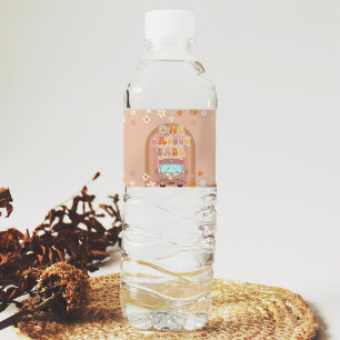 One Groovy Babe Retro Rainbow 1st Birthday Water Bottle Label