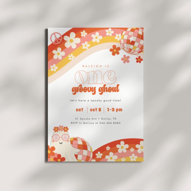 One Groovy Ghoul | Retro Spooky Girls 1st Birthday Invitation (Creator Uploaded)