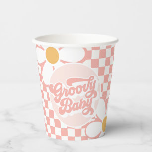 One Groovy girl Pink Daisy Chequered Paper Cups