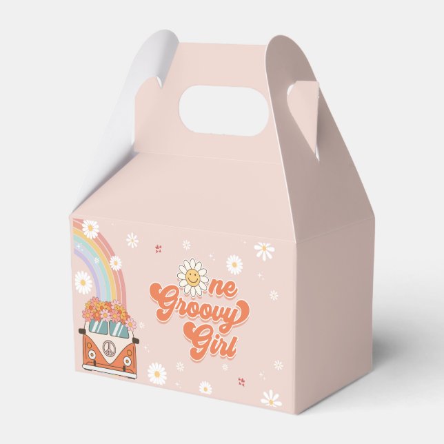 One Groovy Girl Retro Rainbow 1st Birthday Favour Box (Front Side)