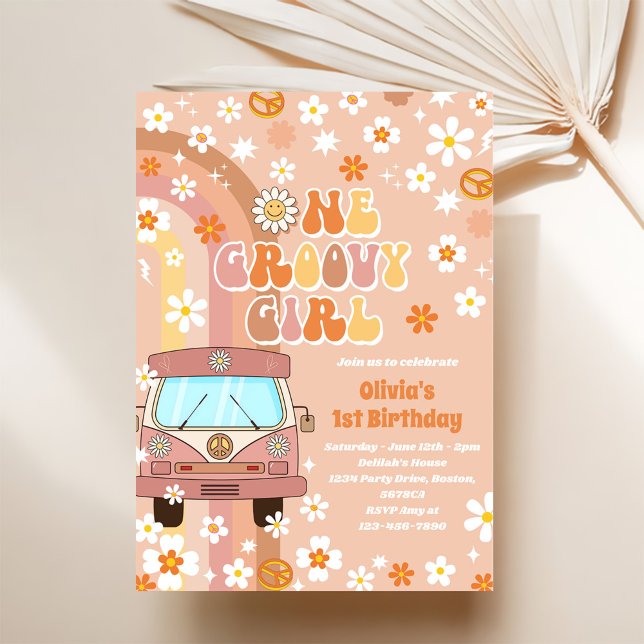 One Groovy Girl Retro Rainbow 1st Birthday Invitation (Creator Uploaded)