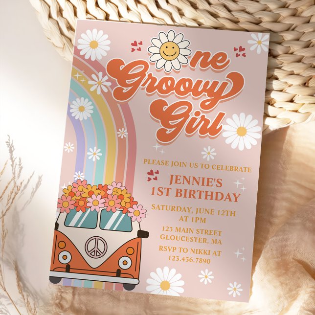 One Groovy Girl Retro Rainbow 1st Birthday Invitation (Creator Uploaded)
