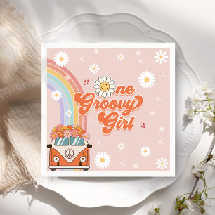 One Groovy Girl Retro Rainbow 1st Birthday Napkin