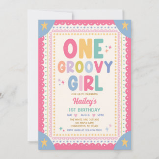 One Groovy Girl Whimsical Girl 1st Birthday Party Invitation