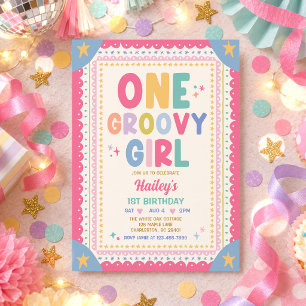 One Groovy Girl Whimsical Girl 1st Birthday Party Invitation