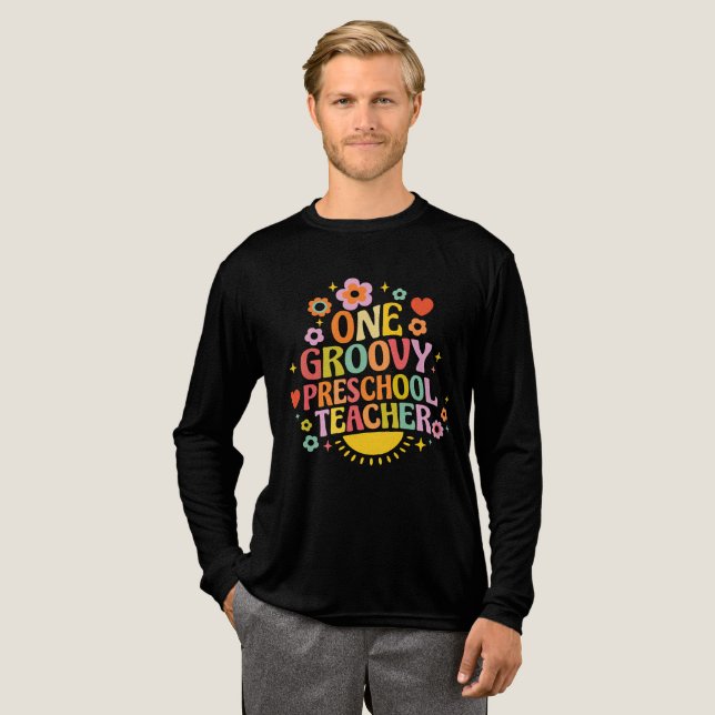 One groovy preschool teacher Tri-Blend shirt (Full Front)