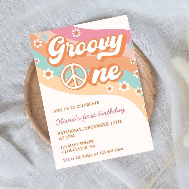 One Groovy Retro Daisy 1st Birthday Party  Invitation (Creator Uploaded)