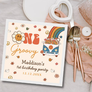 One Groovy Retro Rainbow 1st Birthday Napkin