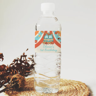 One Groovy Retro Rainbow 1st Birthday Water Bottle Label