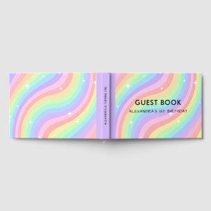 One Groovy Year Retro Pastel Rainbow 1st Birthday Guest Book