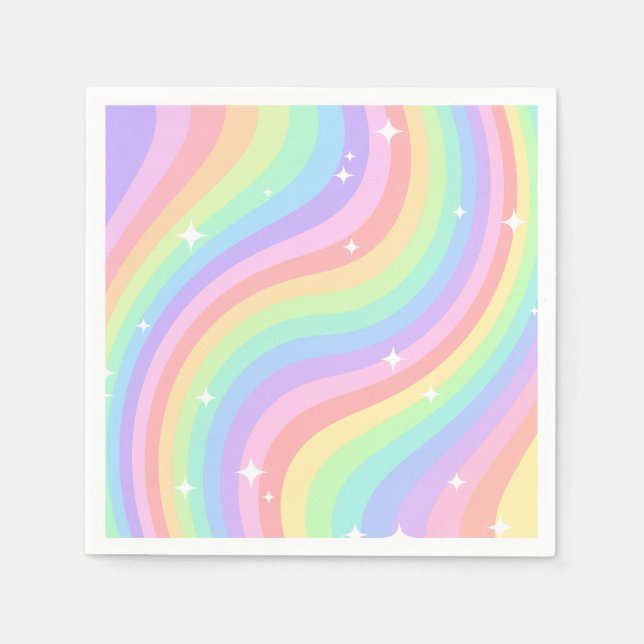 One Groovy Year Retro Pastel Rainbow Wavy 1st Napkin (Front)