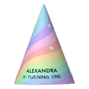 One Groovy Year Retro Pastel Rainbow Wavy 1st Party Hat