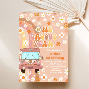 One Groovy Year Retro Rainbow 1st Birthday Invitation