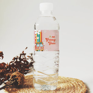 One Groovy Year Retro Rainbow 1st Birthday Water Bottle Label