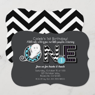 ONE Halloween Fall 1st Birthday Party Turquoise Invitation