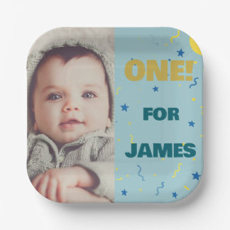 One Happy 1st Birthday Plate with Cute Photo