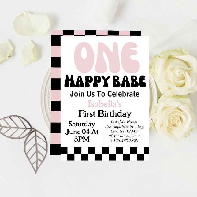 One Happy Babe Custom Girl 1st First Birthday  Invitation (Creator Uploaded)
